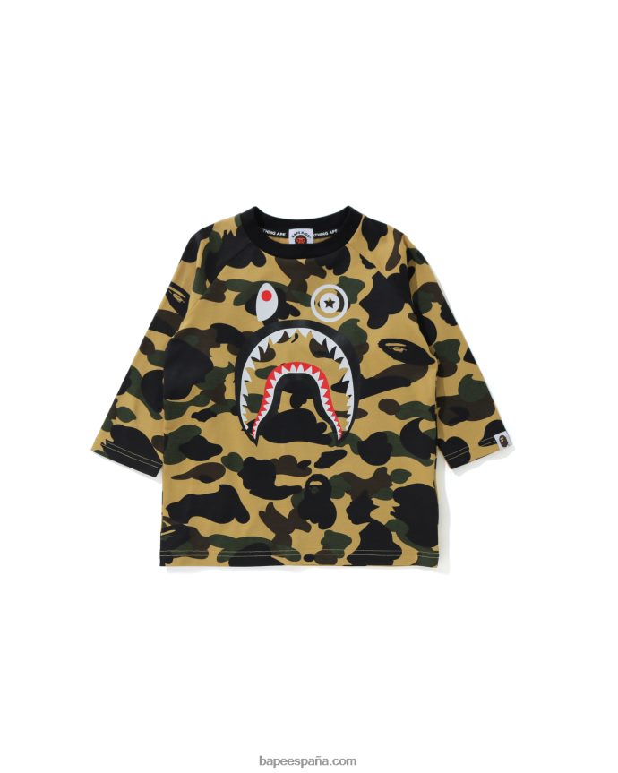 niños A Bathing Ape Camiseta de manga 3/4 1st camo shark 288PLL1788 amarillo