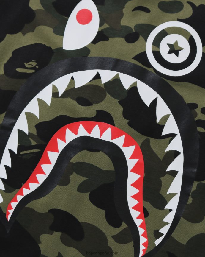 niños A Bathing Ape Camiseta de manga 3/4 1st camo shark 288PLL1795 ejercito verde