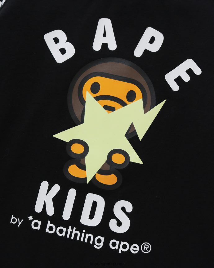 niños A Bathing Ape baby milo brilla en la camiseta del estado oscuro 288PLL1771 negro