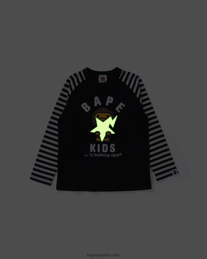 niños A Bathing Ape baby milo brilla en la camiseta del estado oscuro 288PLL1771 negro