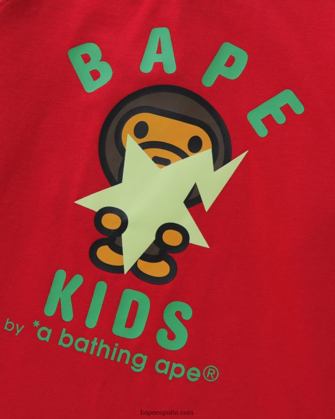 niños A Bathing Ape baby milo brilla en la camiseta del estado oscuro 288PLL1772 rojo brillante