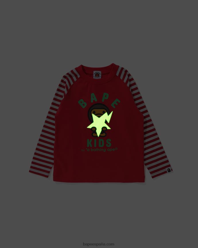 niños A Bathing Ape baby milo brilla en la camiseta del estado oscuro 288PLL1772 rojo brillante