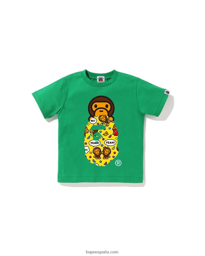 niños A Bathing Ape baby milo globo de diálogo milo en camiseta de cabeza 288PLL1565 Esmeralda