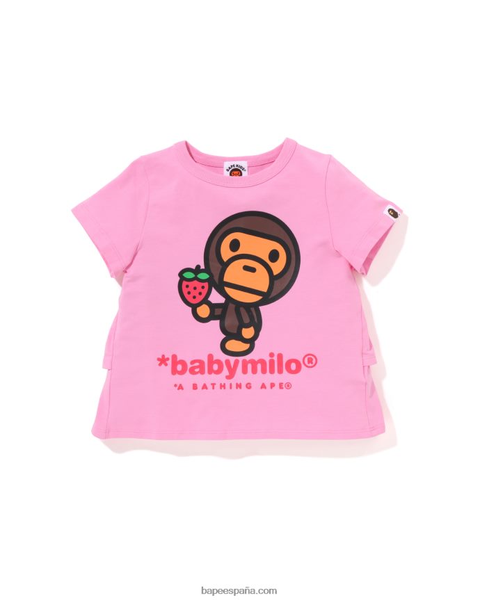 niños A Bathing Ape camiseta baby milo con volante de fresa 288PLL1277 rosa