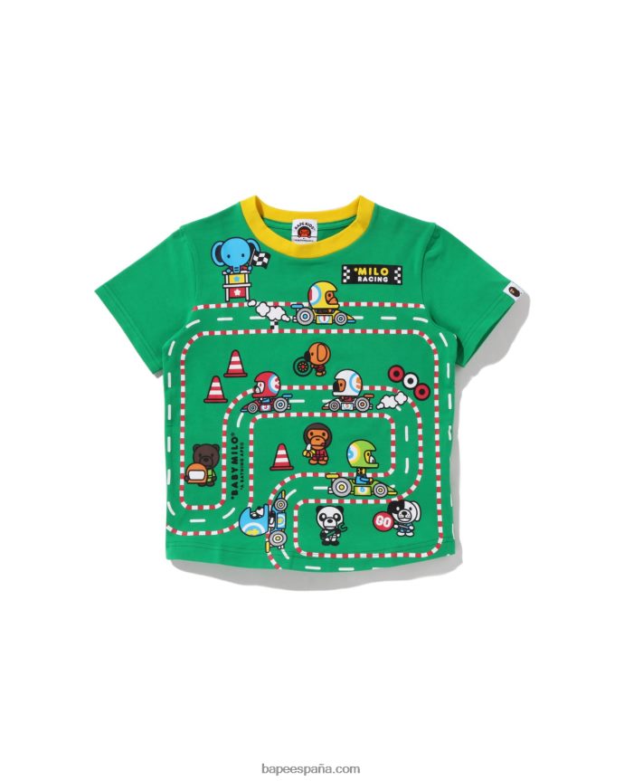 niños A Bathing Ape camiseta baby milo racing con panel grande 288PLL1623 Esmeralda