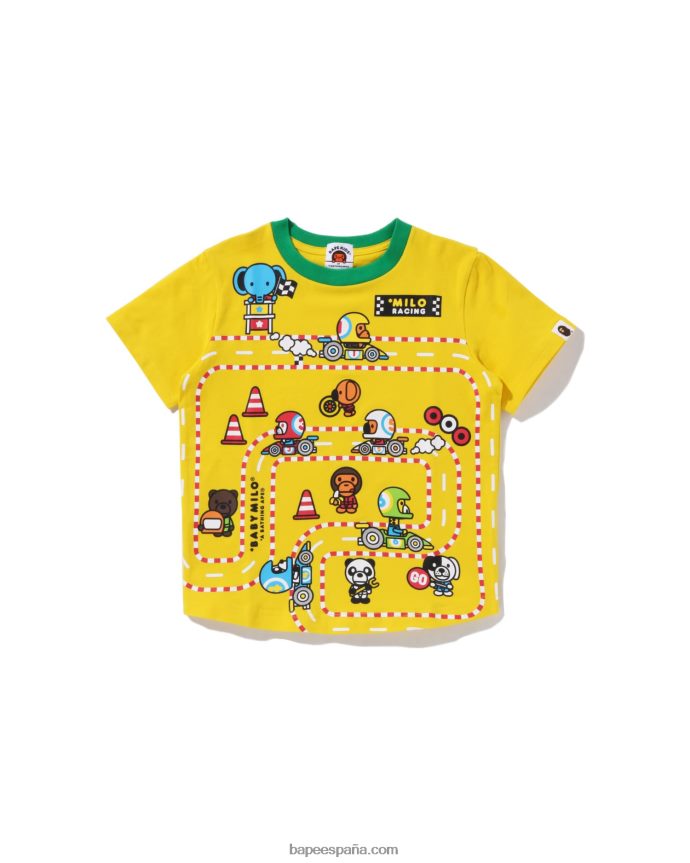 niños A Bathing Ape camiseta baby milo racing con panel grande 288PLL1624 amarillo