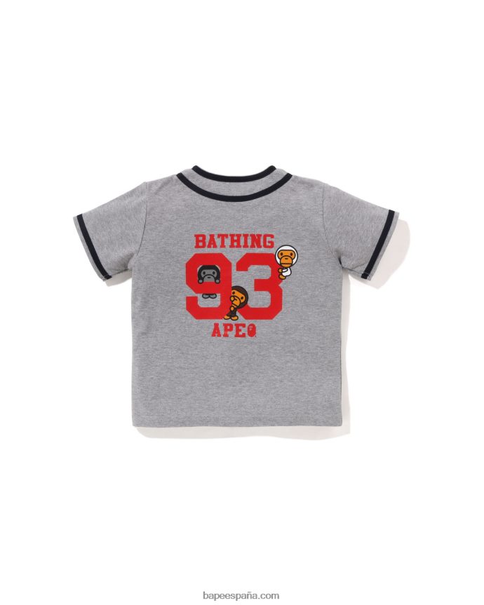 niños A Bathing Ape camiseta beisbol bebe milo 288PLL1346 gris oscuro