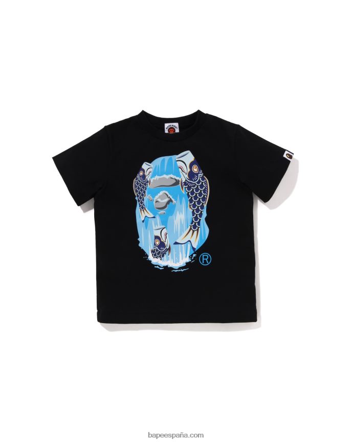 niños A Bathing Ape camiseta con cabeza de cascada koinobori 288PLL1335 negro
