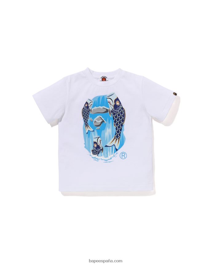 niños A Bathing Ape camiseta con cabeza de cascada koinobori 288PLL1336 blanco