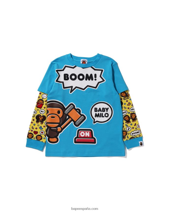 niños A Bathing Ape camiseta con capas de globos de diálogo de baby milo 288PLL1518 azul
