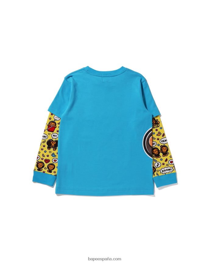 niños A Bathing Ape camiseta con capas de globos de diálogo de baby milo 288PLL1518 azul