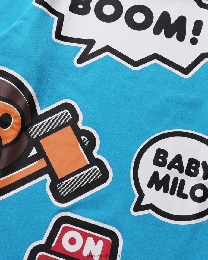 niños A Bathing Ape camiseta con capas de globos de diálogo de baby milo 288PLL1518 azul