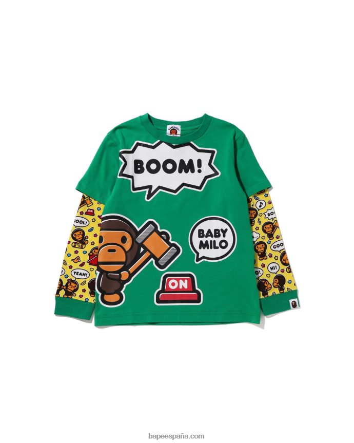 niños A Bathing Ape camiseta con capas de globos de diálogo de baby milo 288PLL1519 menta