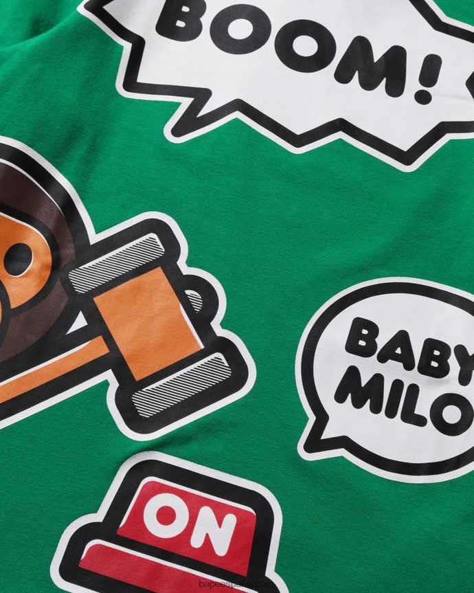 niños A Bathing Ape camiseta con capas de globos de diálogo de baby milo 288PLL1519 menta