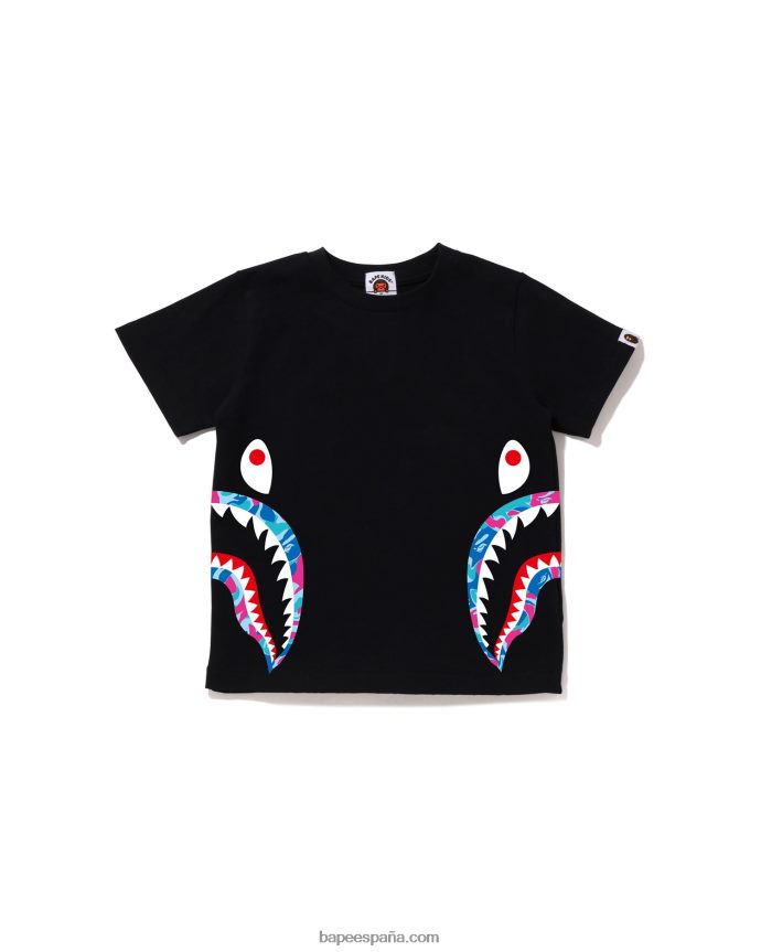 niños A Bathing Ape camiseta con diseño de tiburón y camuflaje marmolado 288PLL1613 negro