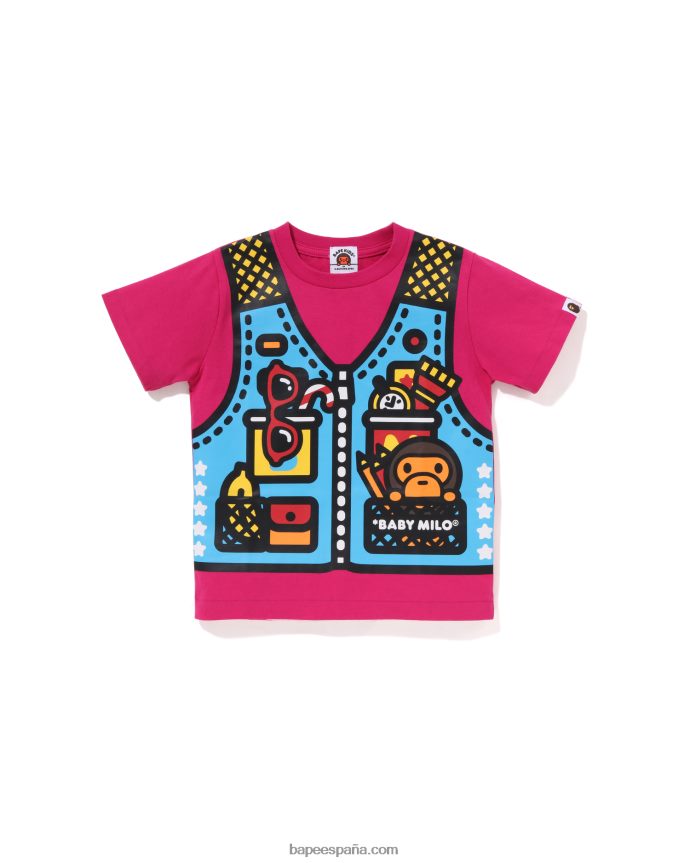 niños A Bathing Ape camiseta con estampado de chaleco de pesca baby milo 288PLL1318 rosa carmín