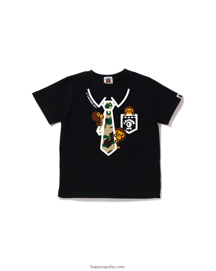 niños A Bathing Ape camiseta con estampado de lazo en el cuello 1st camo baby milo 288PLL1654 negro