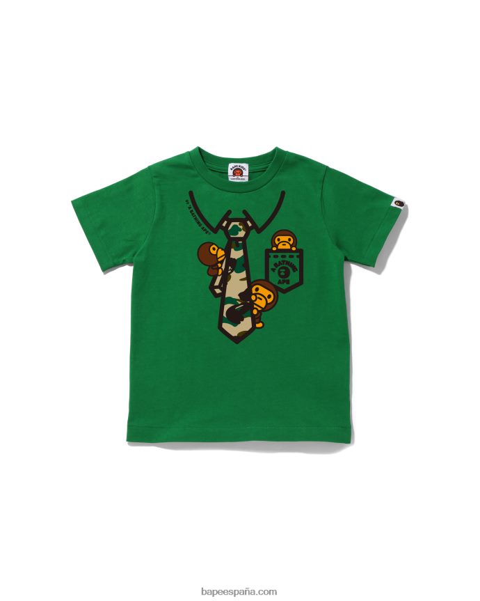 niños A Bathing Ape camiseta con estampado de lazo en el cuello 1st camo baby milo 288PLL1656 ejercito verde