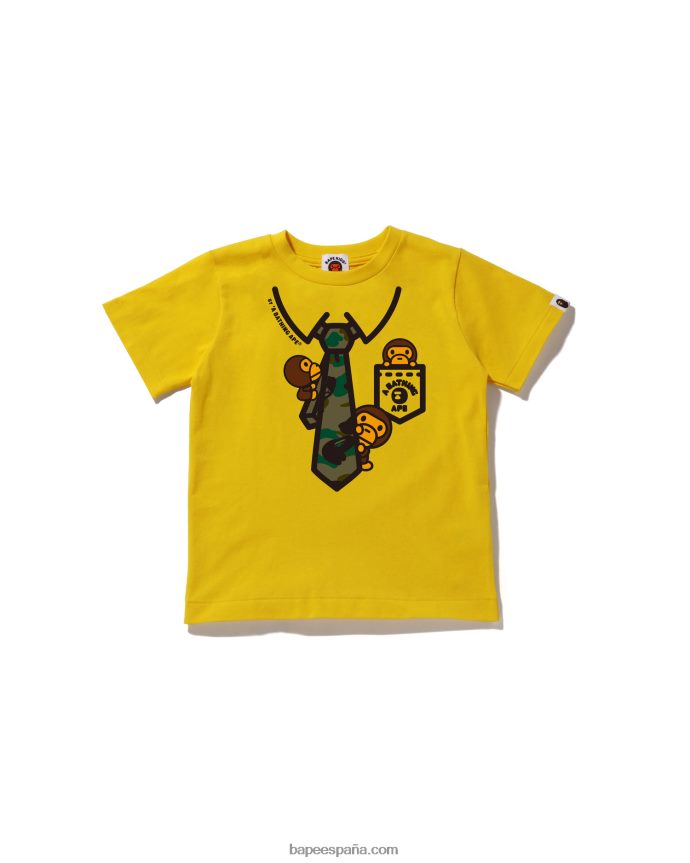 niños A Bathing Ape camiseta con estampado de lazo en el cuello 1st camo baby milo 288PLL1659 amarillo
