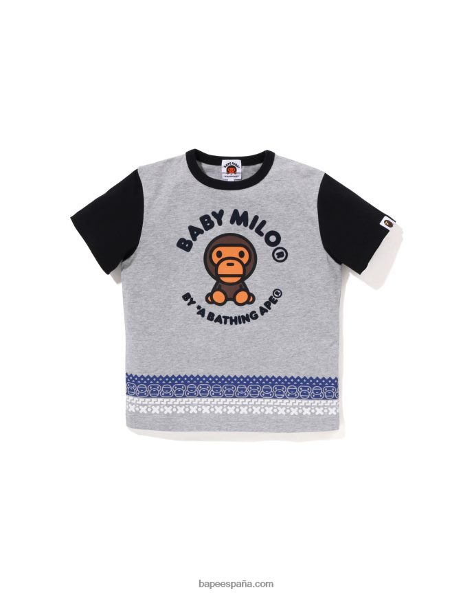 niños A Bathing Ape camiseta con estampado nórdico baby milo 288PLL1474 gris