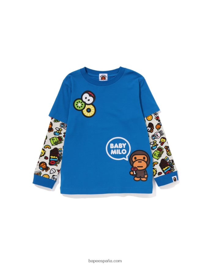 niños A Bathing Ape camiseta con mangas a capas de frutas mixtas baby milo 288PLL1452 azul