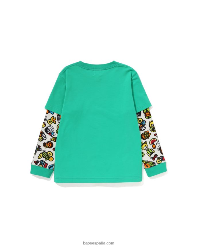niños A Bathing Ape camiseta con mangas a capas de frutas mixtas baby milo 288PLL1453 verde claro