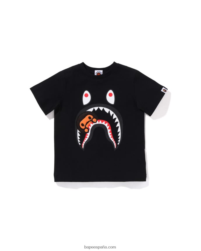 niños A Bathing Ape camiseta de boa polar con tiburón milo 288PLL1660 negro