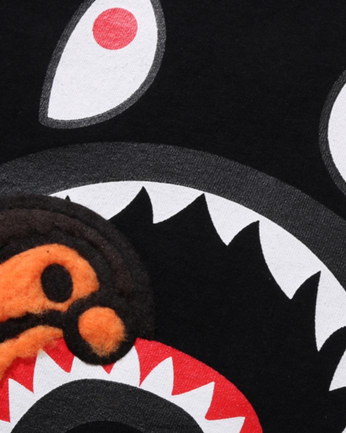 niños A Bathing Ape camiseta de boa polar con tiburón milo 288PLL1660 negro