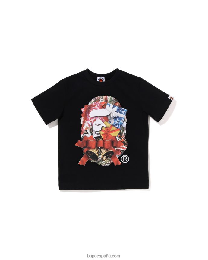 niños A Bathing Ape camiseta de cabeza de navidad 288PLL1357 negro