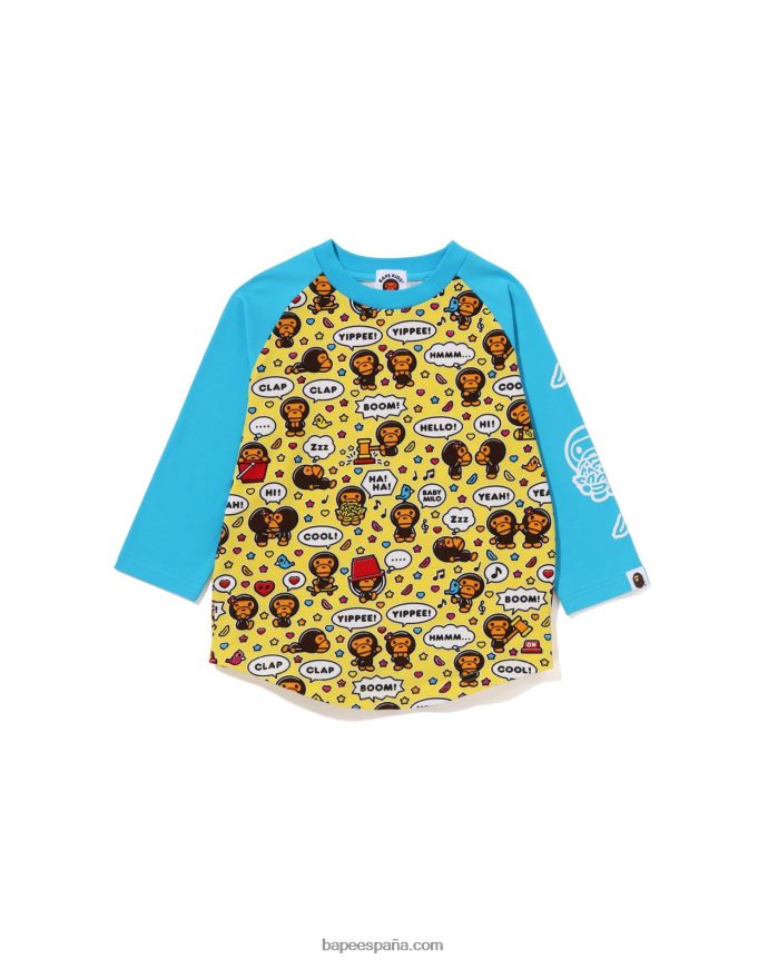 niños A Bathing Ape camiseta de manga raglán 3/4 con globo de discurso de baby milo 288PLL1529 azul