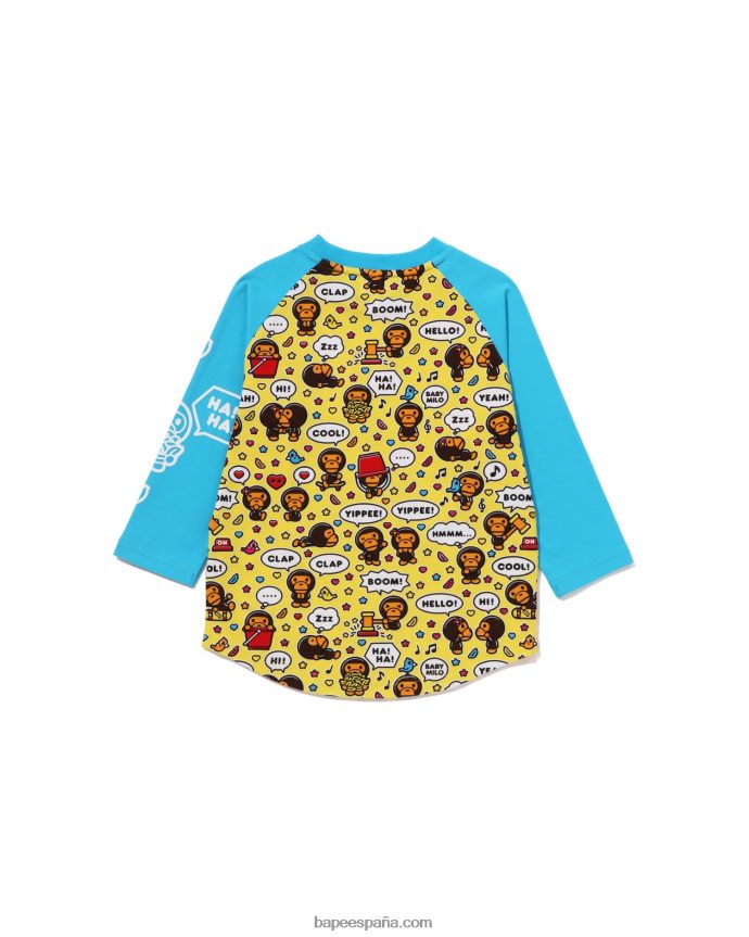 niños A Bathing Ape camiseta de manga raglán 3/4 con globo de discurso de baby milo 288PLL1529 azul