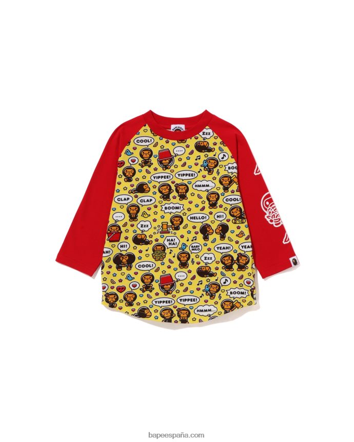 niños A Bathing Ape camiseta de manga raglán 3/4 con globo de discurso de baby milo 288PLL1530 rojo brillante