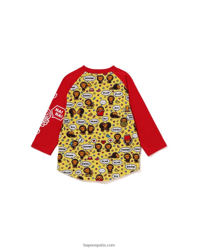 niños A Bathing Ape camiseta de manga raglán 3/4 con globo de discurso de baby milo 288PLL1530 rojo brillante