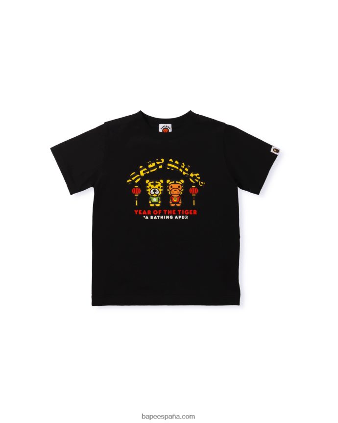 niños A Bathing Ape camiseta del año del tigre bebé milo 288PLL1744 negro