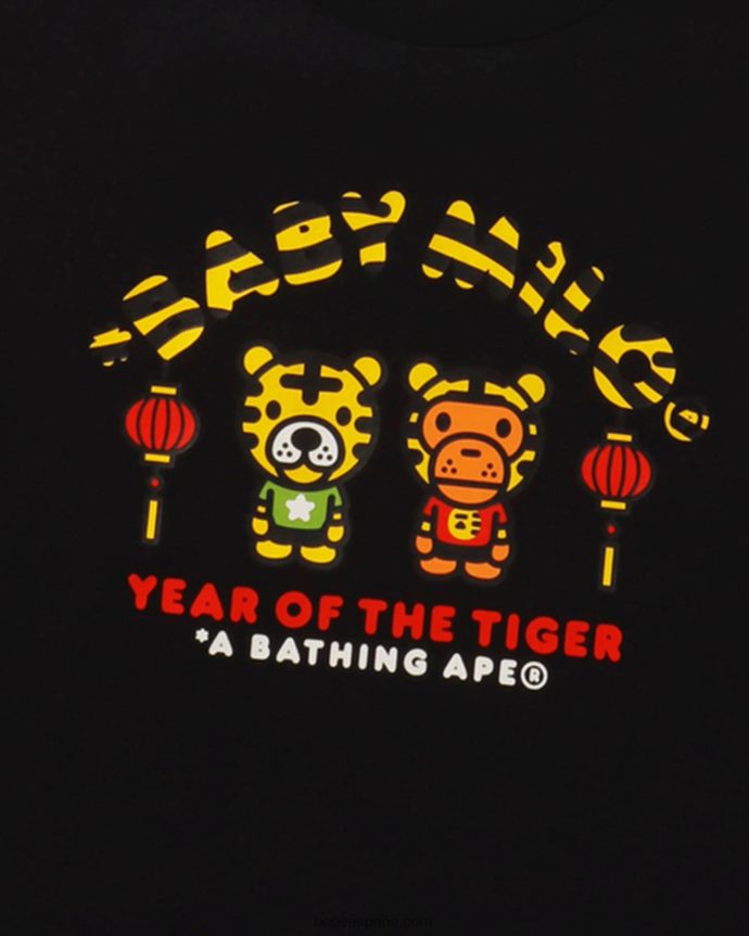 niños A Bathing Ape camiseta del año del tigre bebé milo 288PLL1744 negro