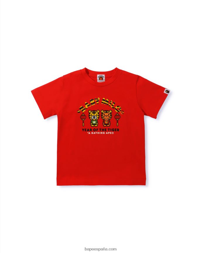 niños A Bathing Ape camiseta del año del tigre bebé milo 288PLL1745 rojo brillante