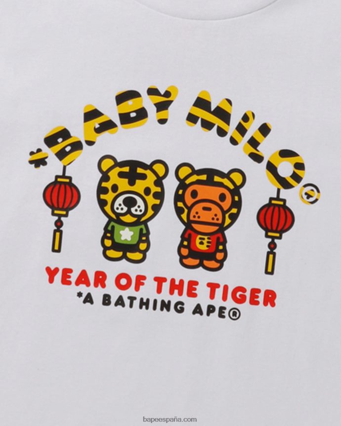 niños A Bathing Ape camiseta del año del tigre bebé milo 288PLL1746 blanco
