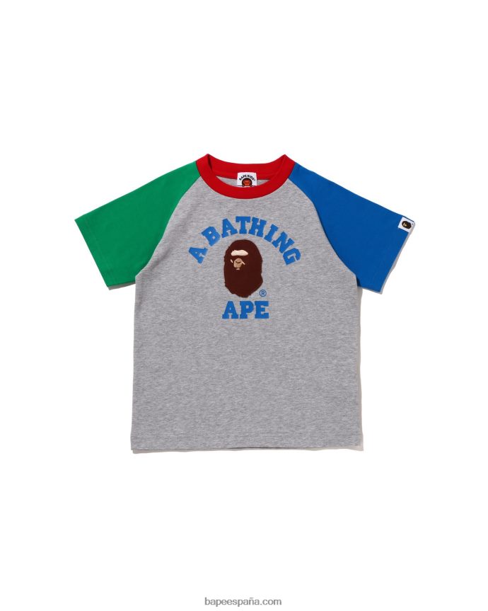 niños A Bathing Ape camiseta raglán de la universidad 288PLL1520 gris