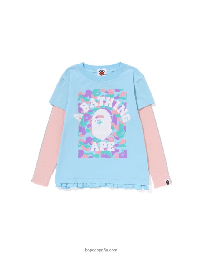 niños A Bathing Ape camiseta universitaria con volantes en capas 288PLL1406 azul claro