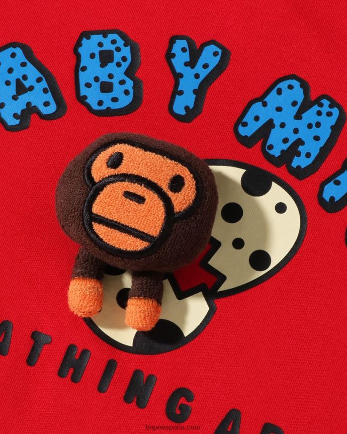 niños A Bathing Ape muñeco de peluche milo bebé con camiseta de huevo 288PLL1588 rojo brillante