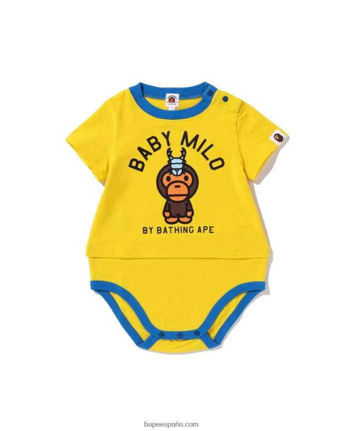 niños A Bathing Ape baby milo body a capas con escarabajo ciervo 288PLL1616 amarillo