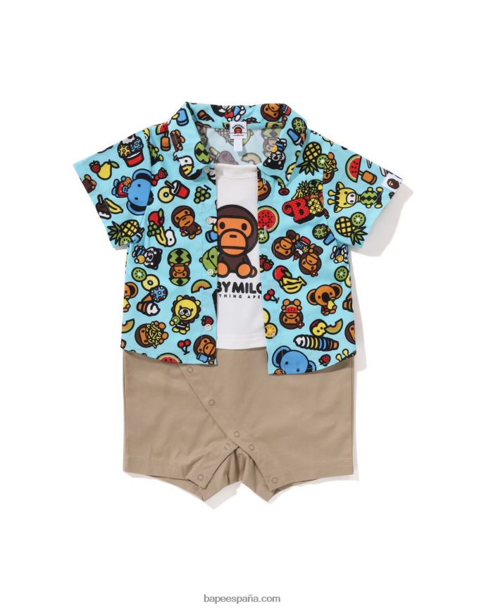 niños A Bathing Ape baby milo camisa de frutas mixtas peleles en capas 288PLL1312 azul claro