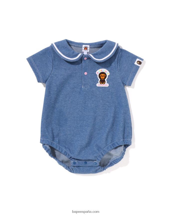 niños A Bathing Ape body milo de bebé en denim con cuello marinero 288PLL1400 mezclilla