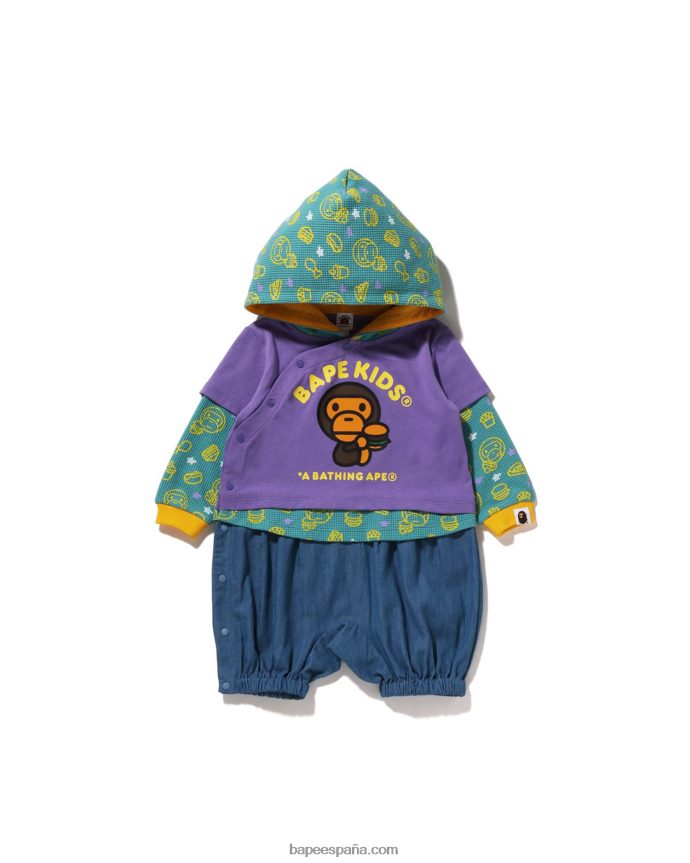 niños A Bathing Ape mameluco a capas de comida chatarra baby milo 288PLL1605 púrpura