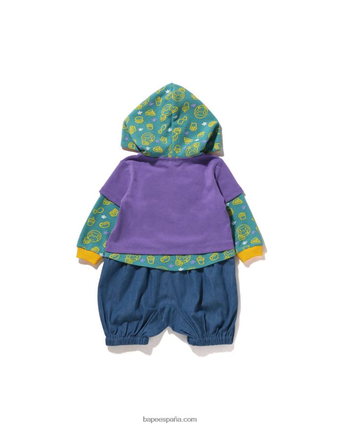 niños A Bathing Ape mameluco a capas de comida chatarra baby milo 288PLL1605 púrpura