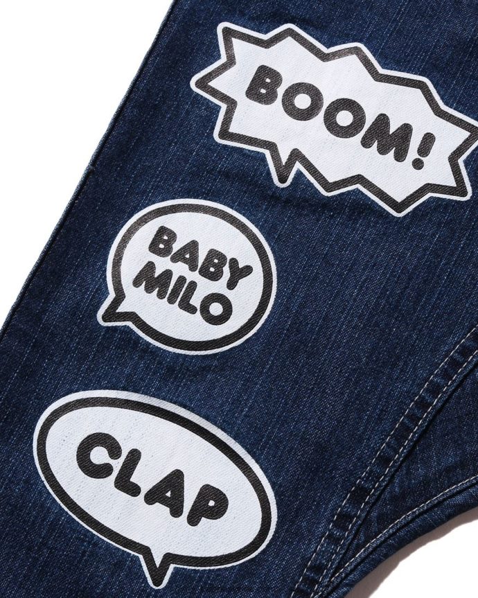 niños A Bathing Ape pantalones de mezclilla con globos de diálogo de baby milo 288PLL1560 mezclilla