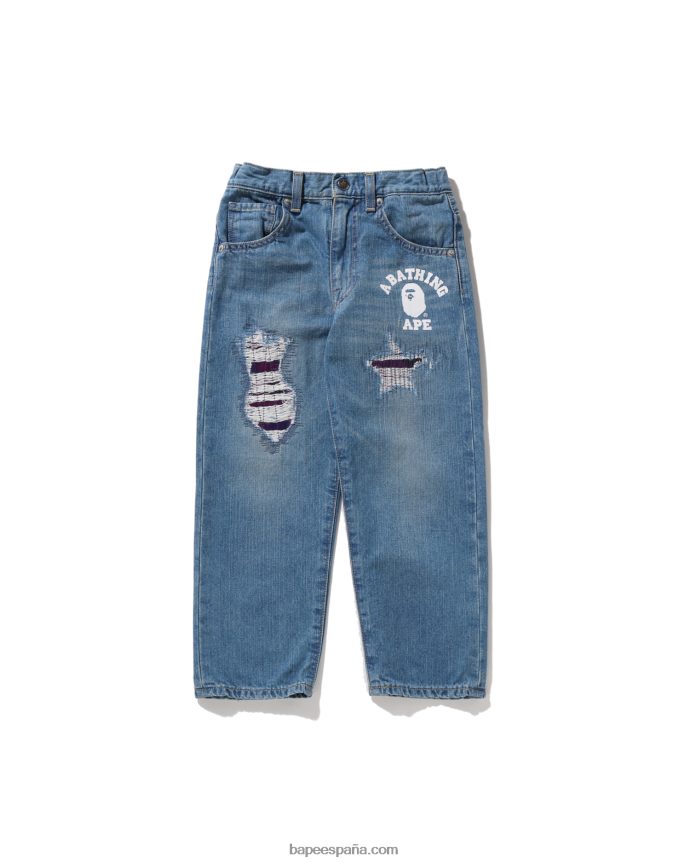 niños A Bathing Ape pantalones de mezclilla dañados con parches de camuflaje de color 288PLL1630 mezclilla
