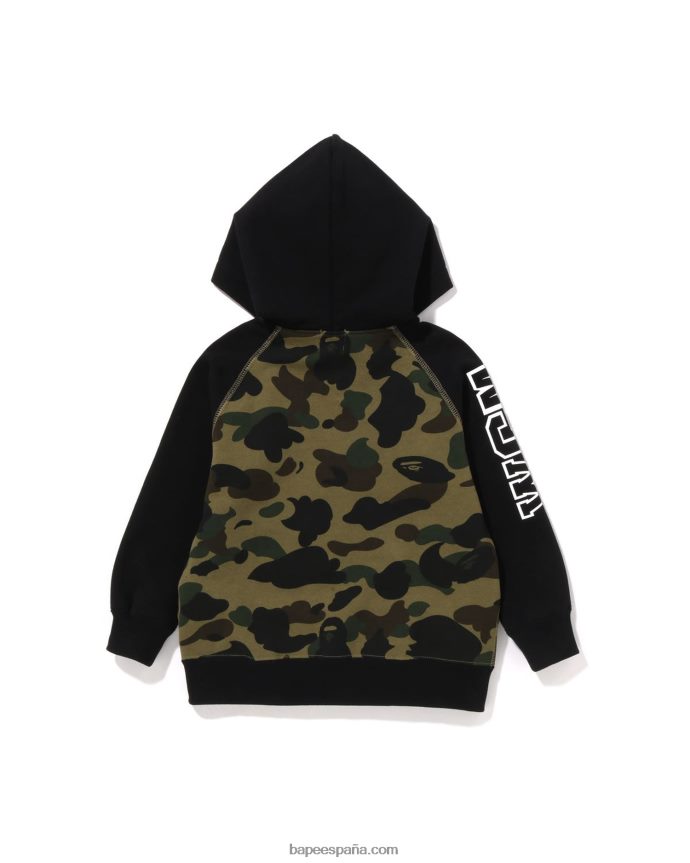niños A Bathing Ape 1st sudadera con capucha y cremallera con parche de tiburón camuflado 288PLL1499 ejercito verde