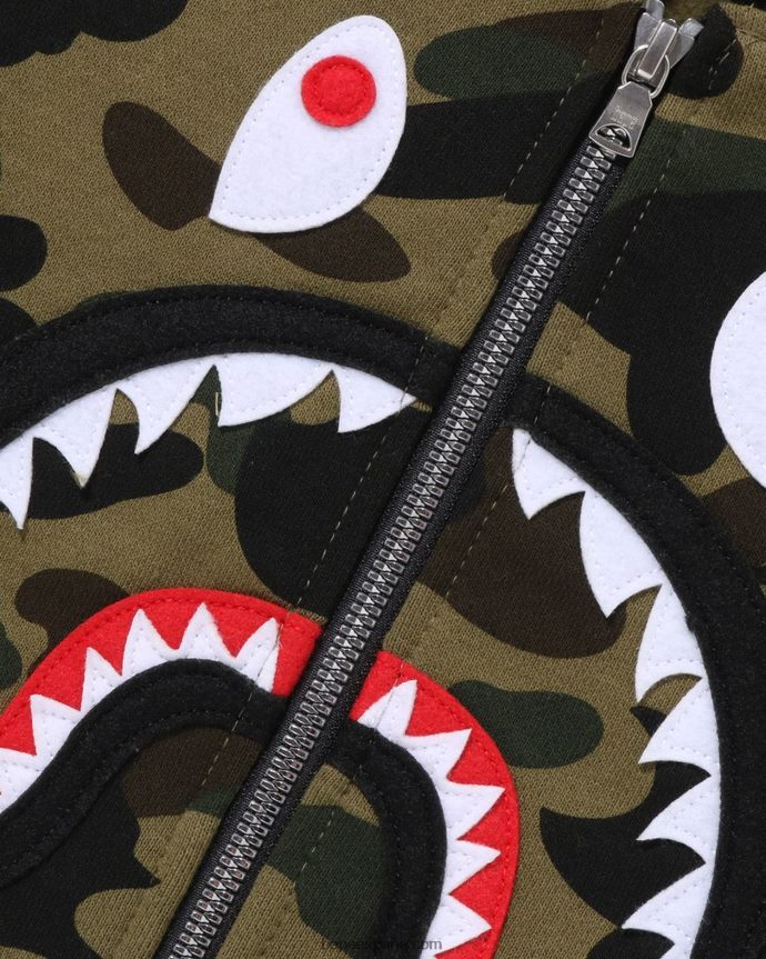 niños A Bathing Ape 1st sudadera con capucha y cremallera con parche de tiburón camuflado 288PLL1499 ejercito verde