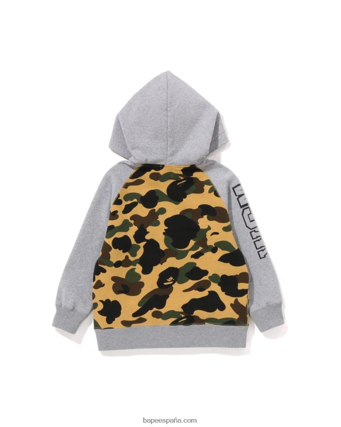 niños A Bathing Ape 1st sudadera con capucha y cremallera con parche de tiburón camuflado 288PLL1500 amarillo